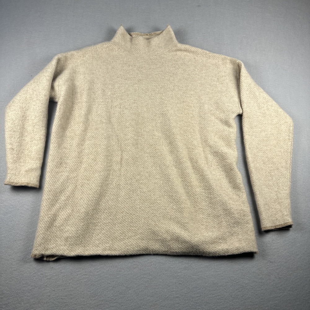 J McLaughlin Cashmere‎ Sweater Womens Medium Cream Diagonal Knit Mock Neck
